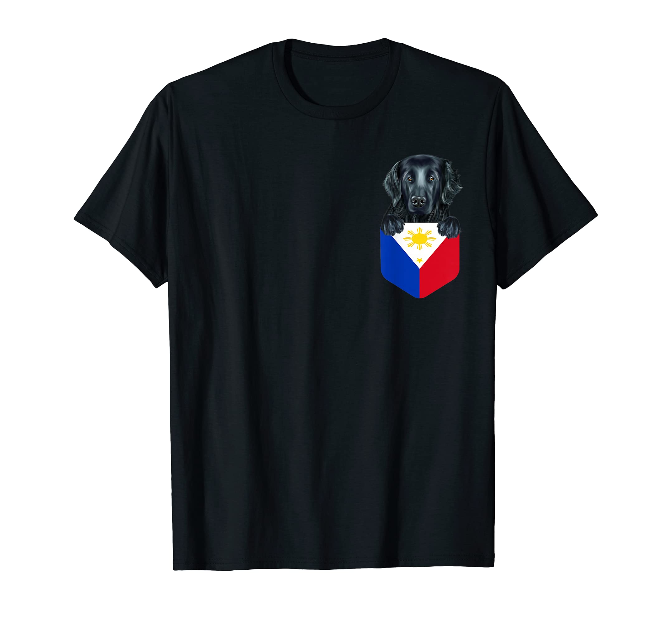 Philippines Flag Flat-Coated Retriever Dog In Pocket T-Shirt