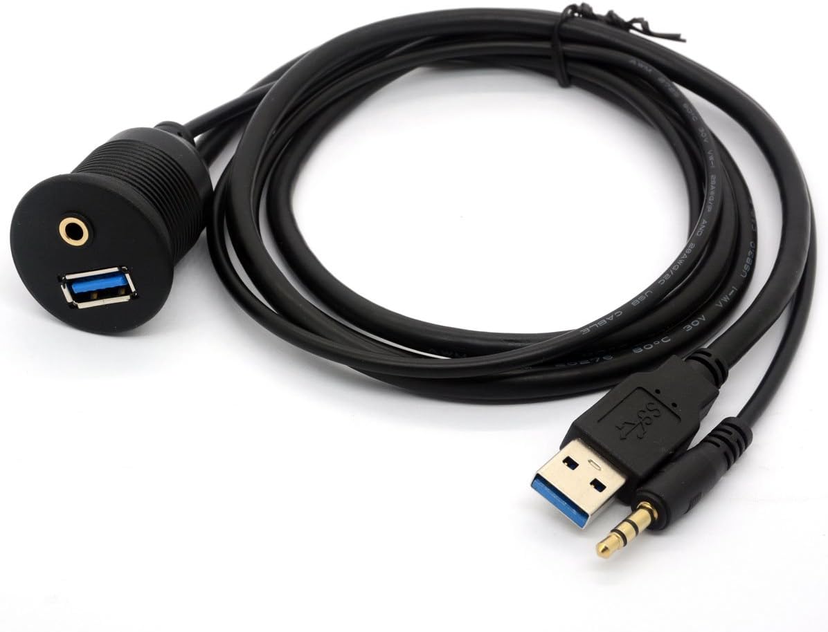Tomost USB 3.0 Flush Mount Cable, USB 3.0 and 3.5mm Aux Extention Mount, Flush, Dash - Image 3