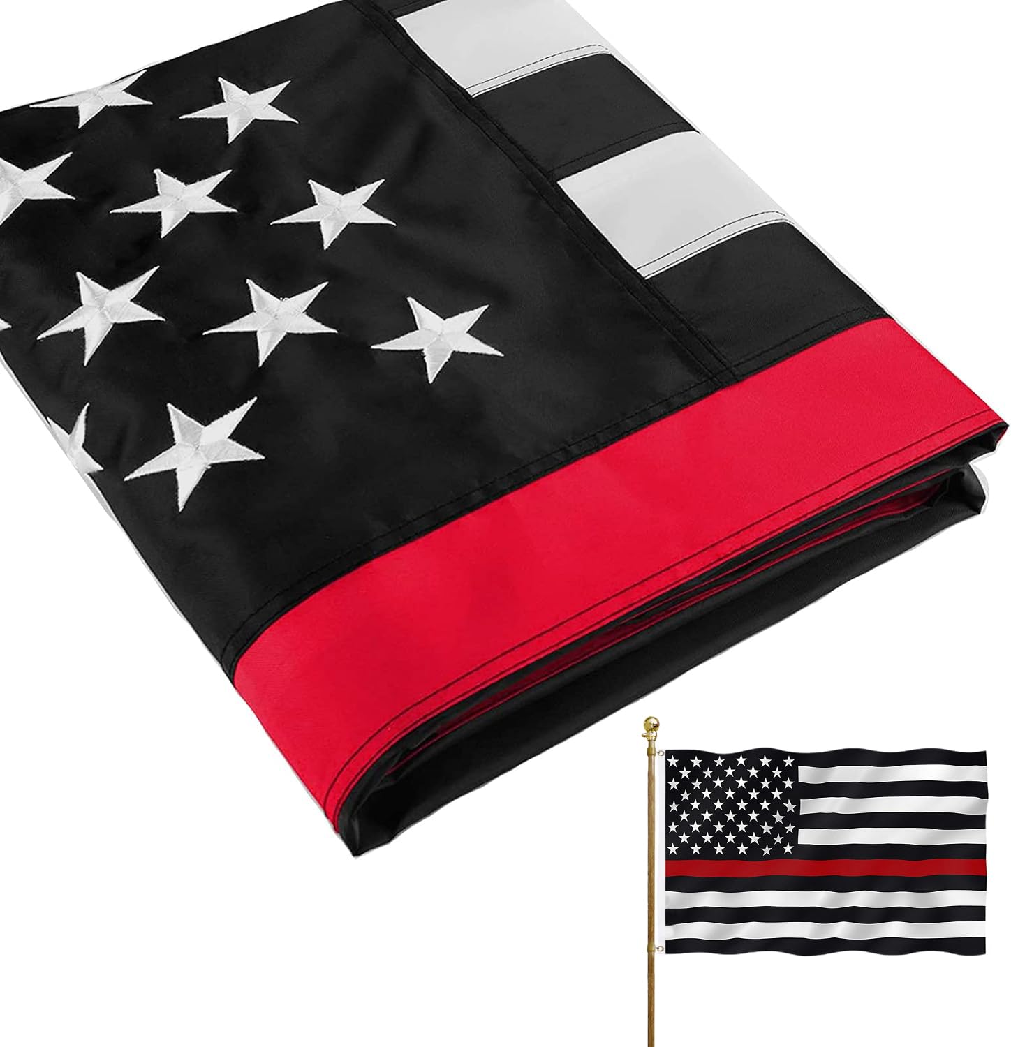 Photo 1 of Embroidered Thin Red Line Flags Embroidered Stars Police Firefighter American Flags 3x5 Outdoor- Vivid Colors UV Protection Red Stripe Banners Durable Polyester with Canvas Header
