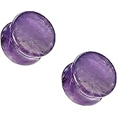 Pierced Owl Amethyst Stone Double Flared Plugs, Sold as a Pair