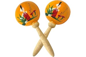 Needzo Maracas Musical Instrument, Small Colorful Wooden Pair with Hand Painted Flower Design, Latin Percussion for Adults, 6