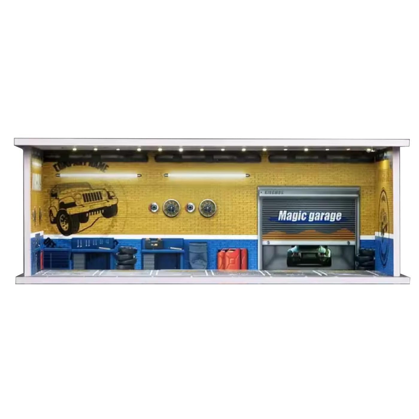 Photo 1 of 1/64 Model Car Display Case Diecast Diorama Garage?Simulated Parking Lot Model Miniature Scene Parking Lot PVC Assembly with Light Parking Space Model Display Frame Toy Display Box (Yellow)
