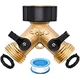1/2/4 Pack Hose Splitter, 2 Way Heavy Duty Brass Garden Hose Splitter, for 3/4" Hose Connector, Brass Garden Hose Manifold with Rubber Washers & Tapes(1 pack 2 way)