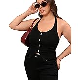 OYOANGLE Women's Plus Size Denim Top Button Front Halter Sleeveless Ruched Jean Vest Tank Concert Outfits