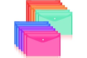 LIANGYUNZE 12pcs Plastic Filing Envelopes with Snap Button Closure ，Clear Document Folders for Letter A4 Size Files ，Poly Folders，for School and Office Supplies（6Color）