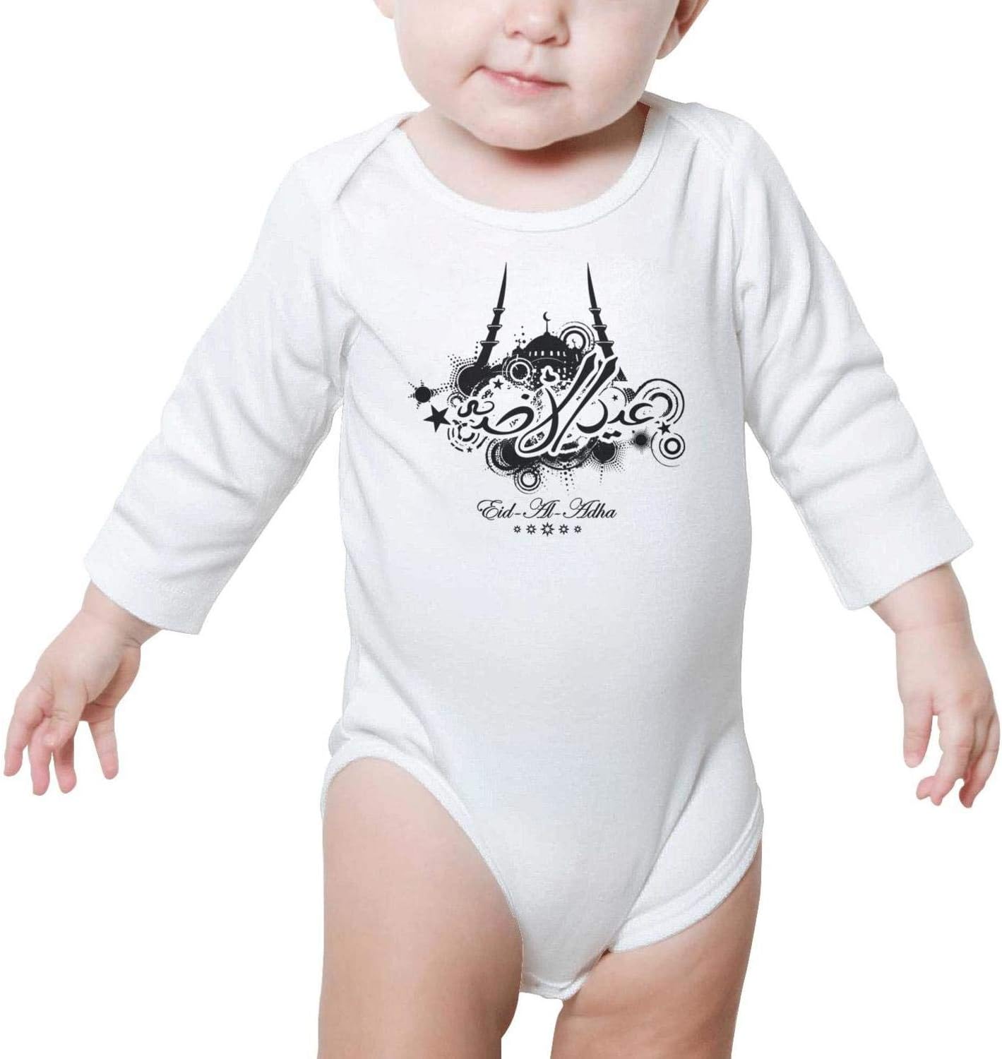PoPBelle Eid Al-Adha Mubarak Calligraphic Inscription Baby Onesie Bodysuit Long Sleeve Neutral Cotton Cute