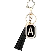 OKAICEN Fashion Cubic Zirconia Crystal Alphabet Initial Letter Keychain Tassel Pendant Key Ring for Purse Handbags Women Girl