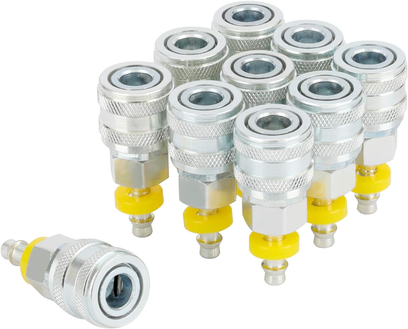 WYNNsky ARO Push On and Lock Air Coupler, 1/4 Inch Body Size, 1/4 Inch Hose Barb, 10 Pieces Steel Air Compressor Accessories Fittings