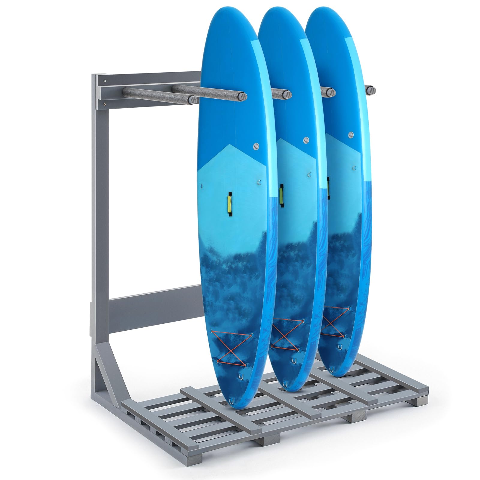 Photo 1 of Colingmill 45 Inch Freestanding Vertical Surfboard Rack Rustic Gray Wood Surfboard Storage Rack Wakeboard Snowboard SUP Paddle Board Rack for Indoors Dry Spaces Outdoors Use, Holds up to 4 Boards