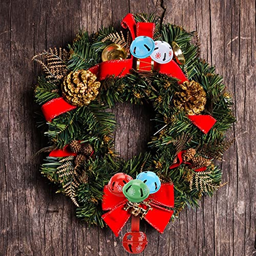 MCPINKY Christmas Jingle Bells, 40PCS Bulk Craft Bells with Star Cutouts Christmas Metal Sleigh Bells and a Roll of Ribbon for Christmas Tree Wreath Garland Ornaments Holiday Gift DIY Decor