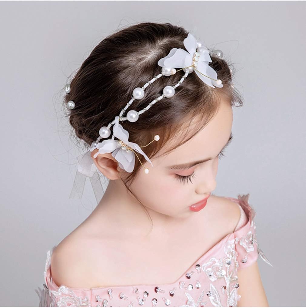 Amazon クローバー 子供髪飾り 花 キッズ チュール ガール 発表会 結婚式 卒業式 パール クリスタル カチューシャ 白い チュール蝶々 セット カチューシャ ｕピン１１点セット カチューシャ ヘアバンド 通販