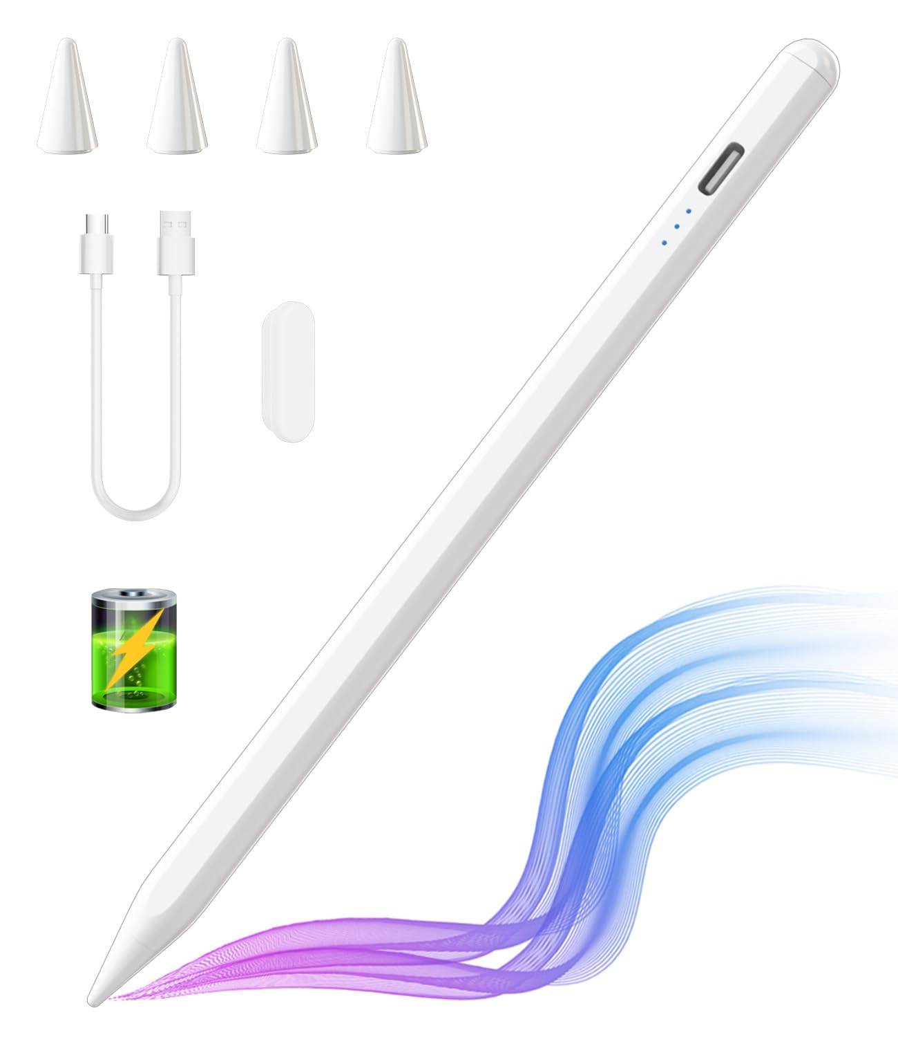 MMK Stylus Pen for iPad 6th-10th, Energy-Saving Fast Charging Apple Pencil for iPad Air 5/4/3rd, iPad Pro 11/12.9 Inch, iPad mini 5/6th (White)