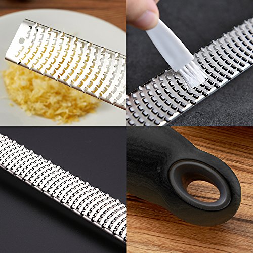 Premium Zester Grater, SourceTon 2 Pack 18/8 Stainless Steel Blade with Protective Cover and Brushes for Zesting Citrus and Grating Cheese -Soft Touch Long Ergonomic Handle with Rubber Base