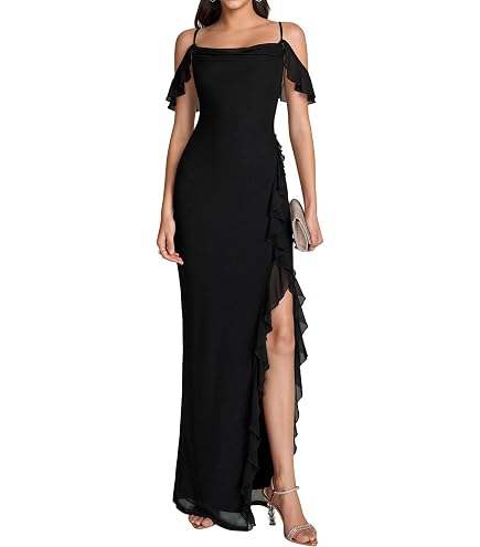 GLNEGE Floral Wedding Guest Maxi Formal Ruffle Cocktail Dresses for Women