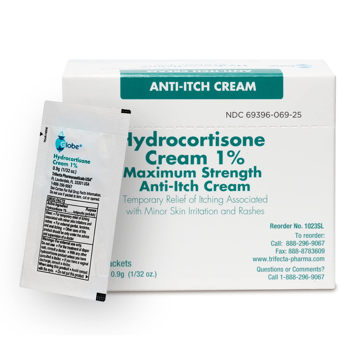 Globe (Box 25 Hydrocortisone 1% Maximum Strength Cream, (0.9g Packet) Anti-Itch Cream for Redness, Swelling, Itching, Rash, Bug Bites, Eczema, More