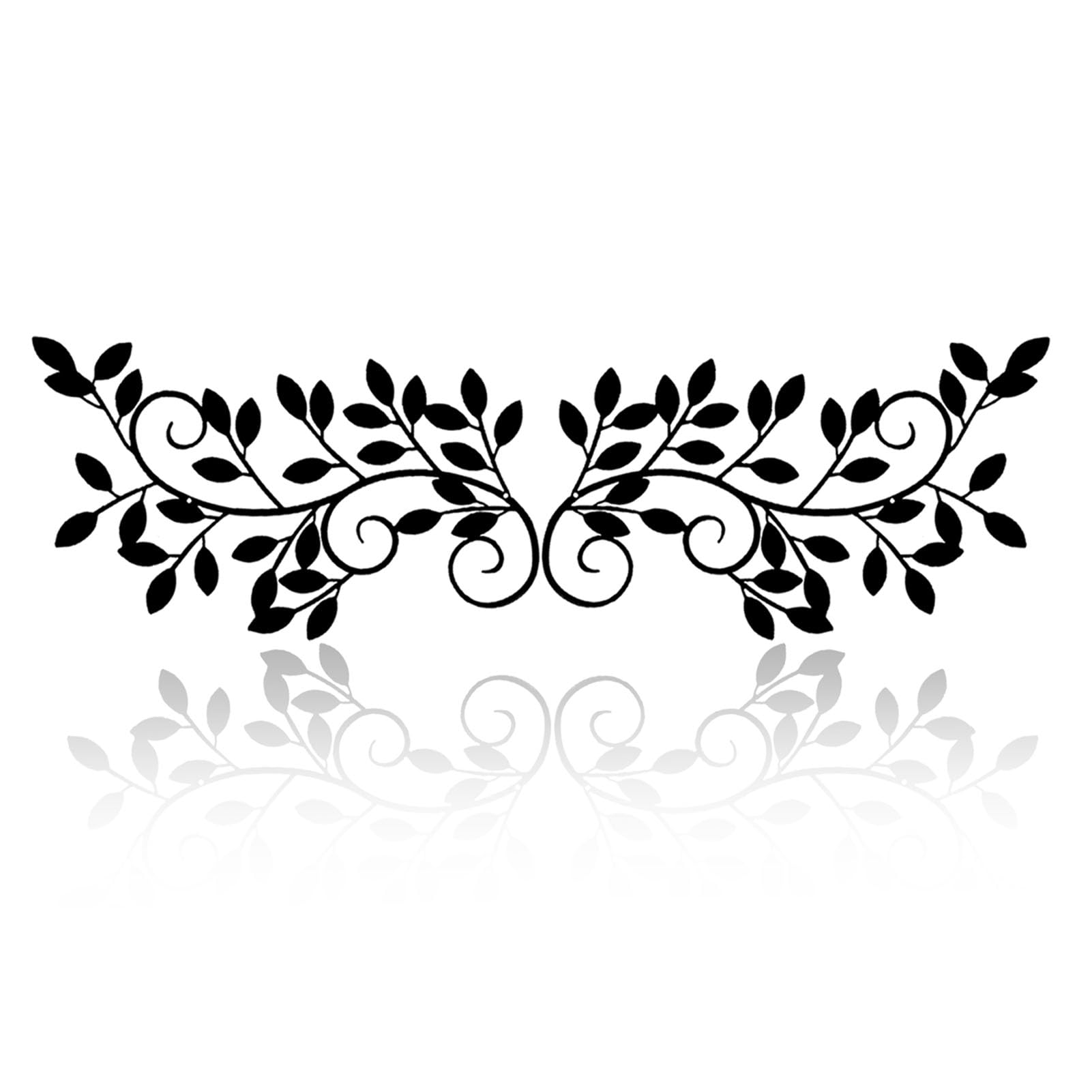 ESTART 2 Pieces Metal Tree Leaf Wall Decor Vine Olive Branch Leaf Wall Art Wrought Iron Scroll Sculptures for above Door, Living Room, Bathroom, Hallway, Office, Indoor and Outdoor Decoration (Black)