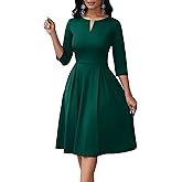 Nmoder Midi Dresses for Women - Semi Formal Fit and Flare 3/4 Sleeve V Neck A-Line Cocktail Church Work Dress with Pockets