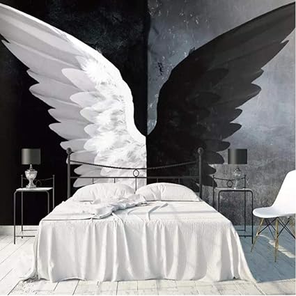 Mrqxdp 3d Photo Wallpaper Modern Black White Angel Wings Art