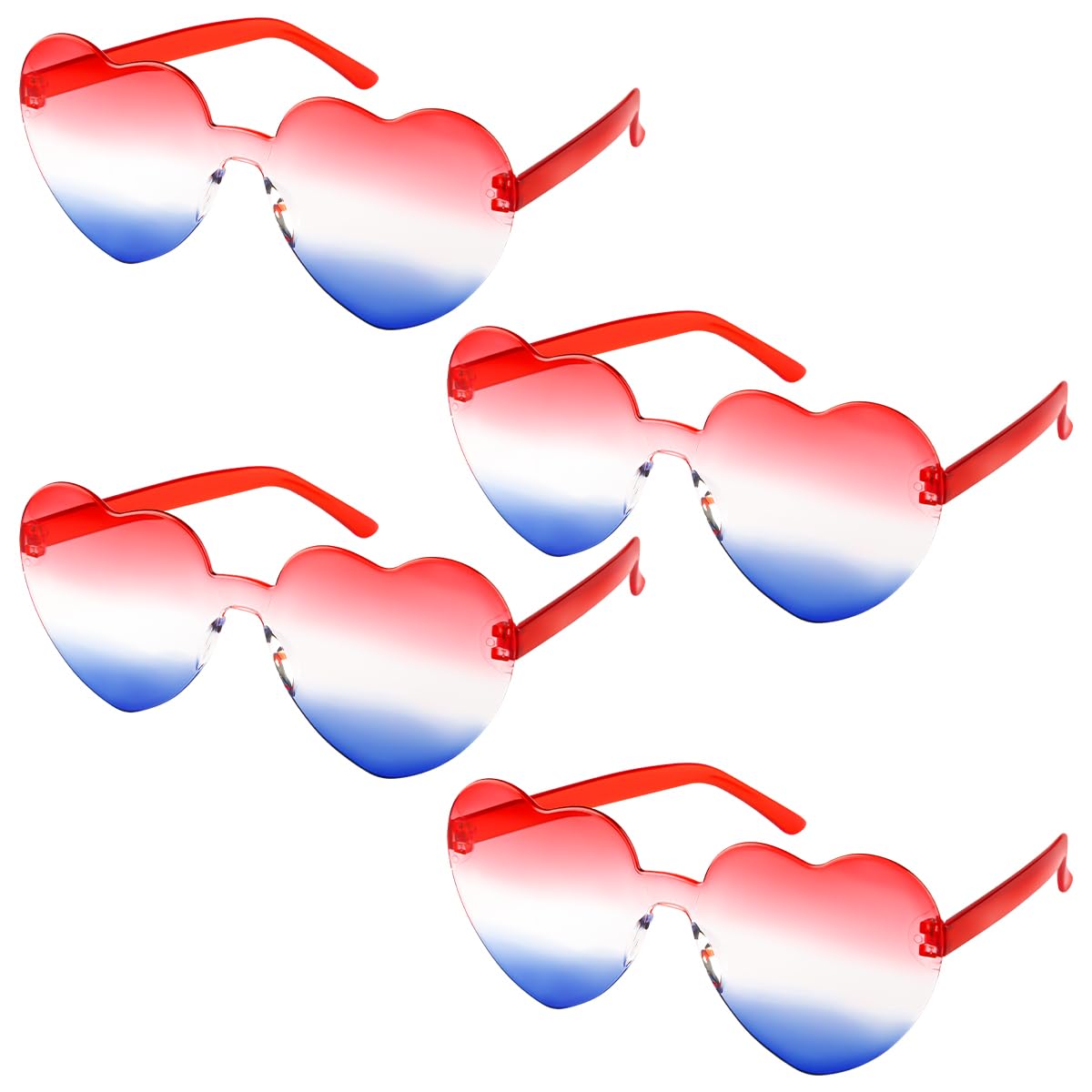 Thyonta 4PCS Red, White and Blue Sunglasses Comfortable Independence Day Decorative Rimless Party Glasses for Beach and Pool Photos