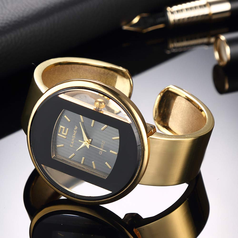 Weicam Women Creative Watches Cuff Bangle Bracelet Analog Quartz Wrist Watches (Gold)