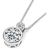 DYUNQ Moissanite Necklace for Women, Solitaire Pendant, D Color Round Cut 925 Sterling Silver Necklace, GRA Certified, 18+2 inch Box Chain