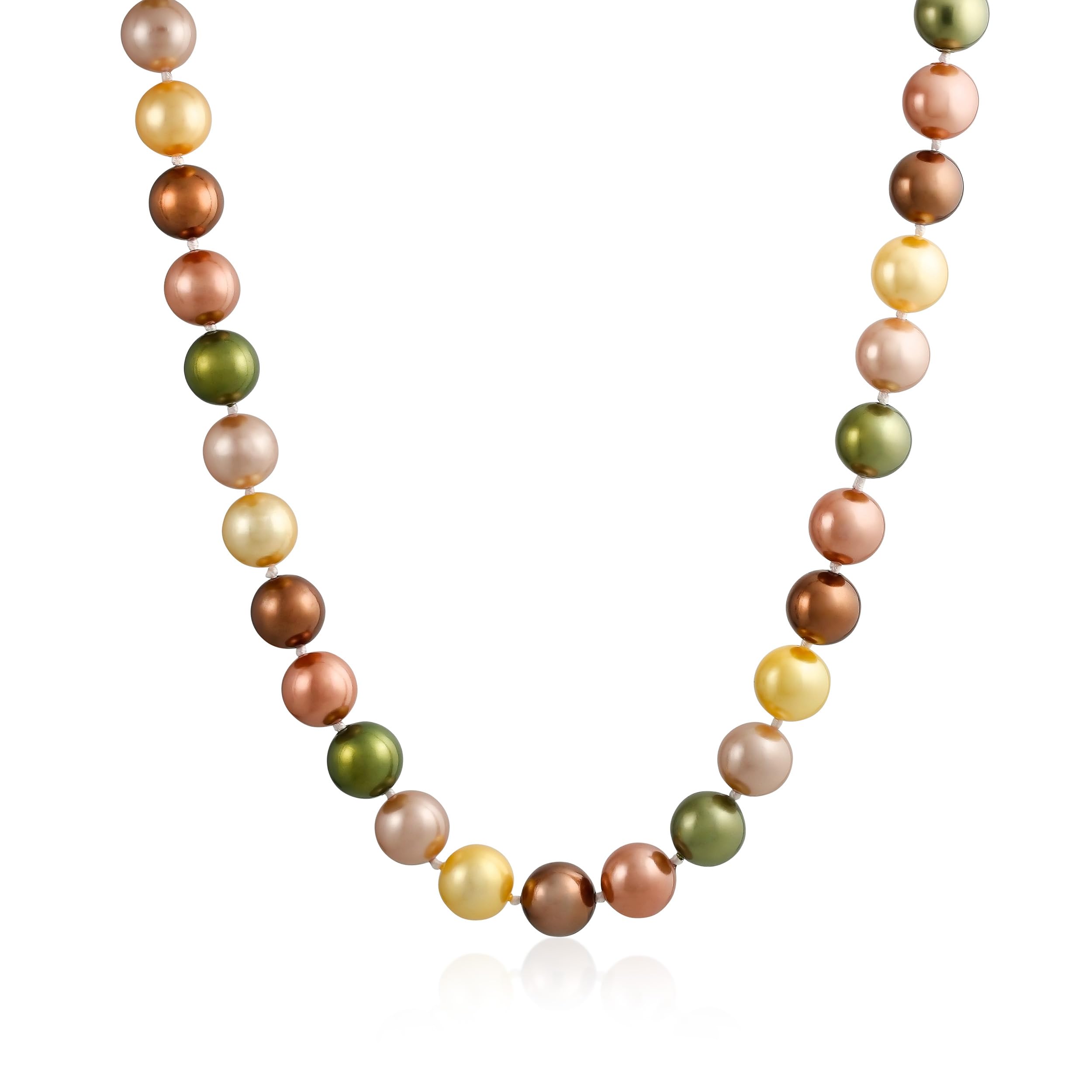 Bling Jewelry Classic Smooth Golden Pink Brown Green Multicolor Hand Knotted Simulated Pearl Strand Necklace For Women 10MM 18 Inch — image 1