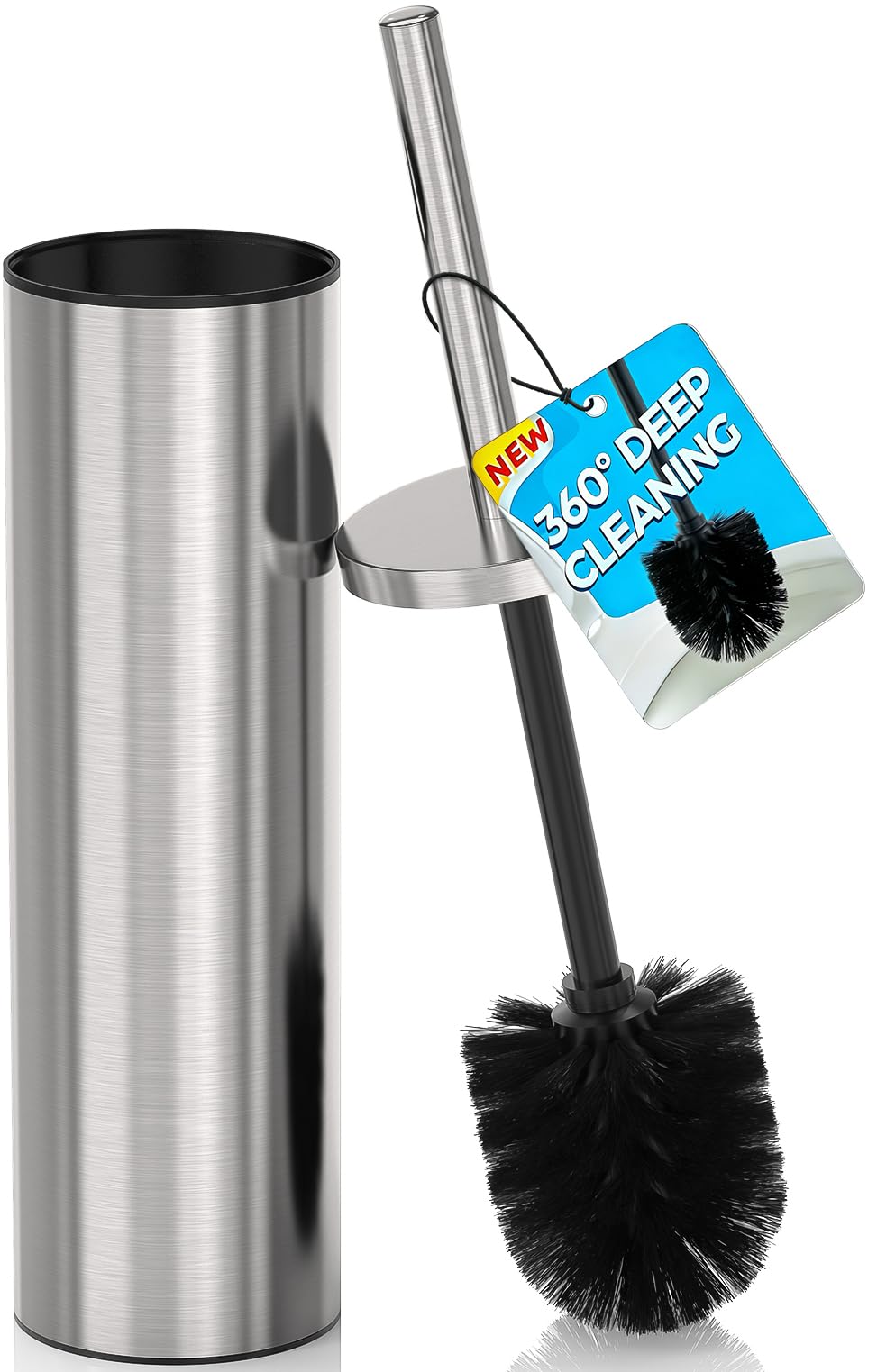 DOWRY Toilet Brush with Holder - Stainless Steel Toilet Bowl Brush - Extended Handle - Compact Size - Anti-splash Design - Free Standing Toilet Brushes and Holder - Chrome Toilet Brush Bathroom