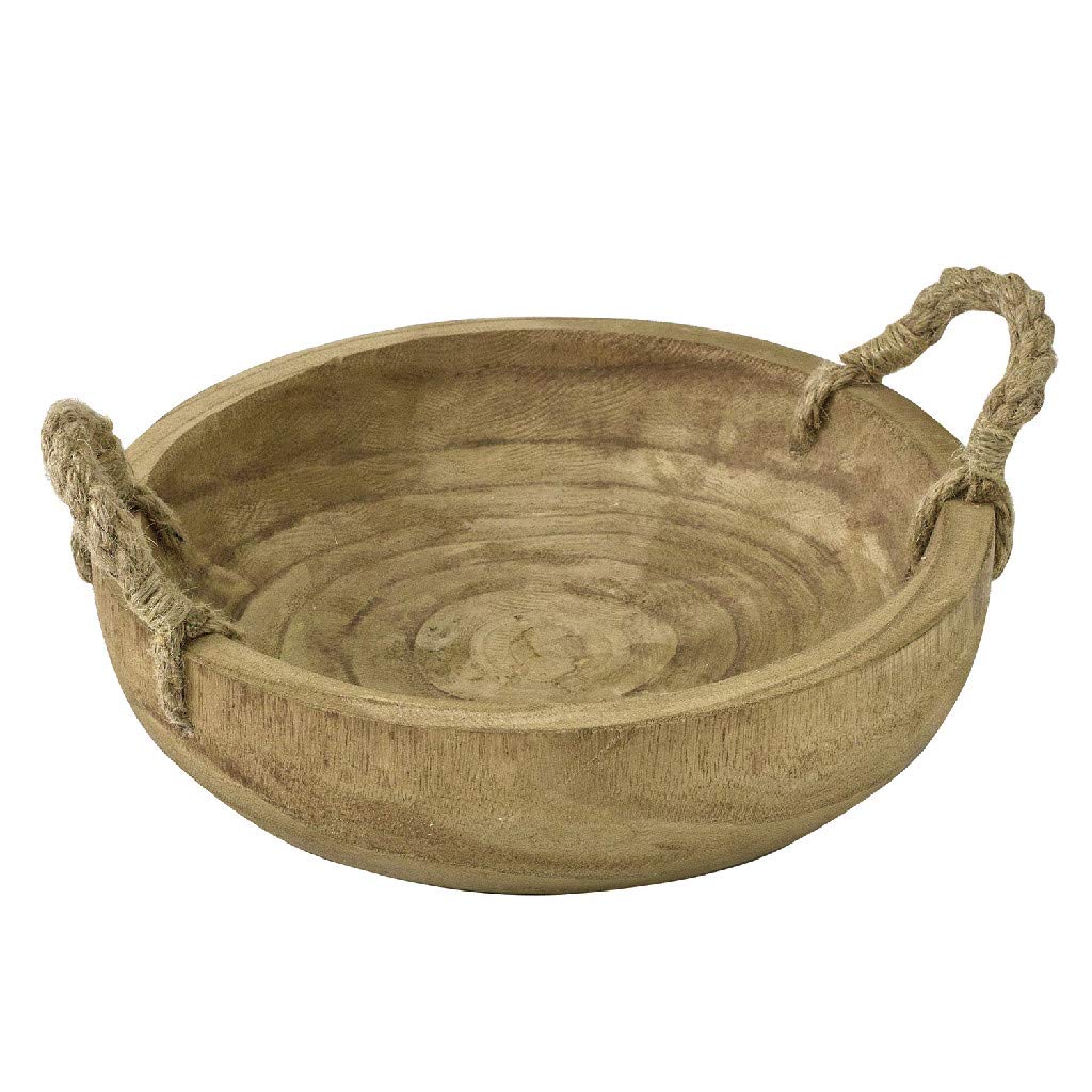 Time Concept Carving Round Rope-Handled Tray - Natural Wood Color, Home/Garden Accesories
