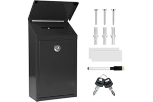 CHONOVO Metal Suggestion Box Donation Box with Slot Drop Box with Lock and Key Collection Box Mailbox Wall Mount Dropbox（10.2×5.6×2.8inch） Ballot Box for Home Office Outdoor （Black）