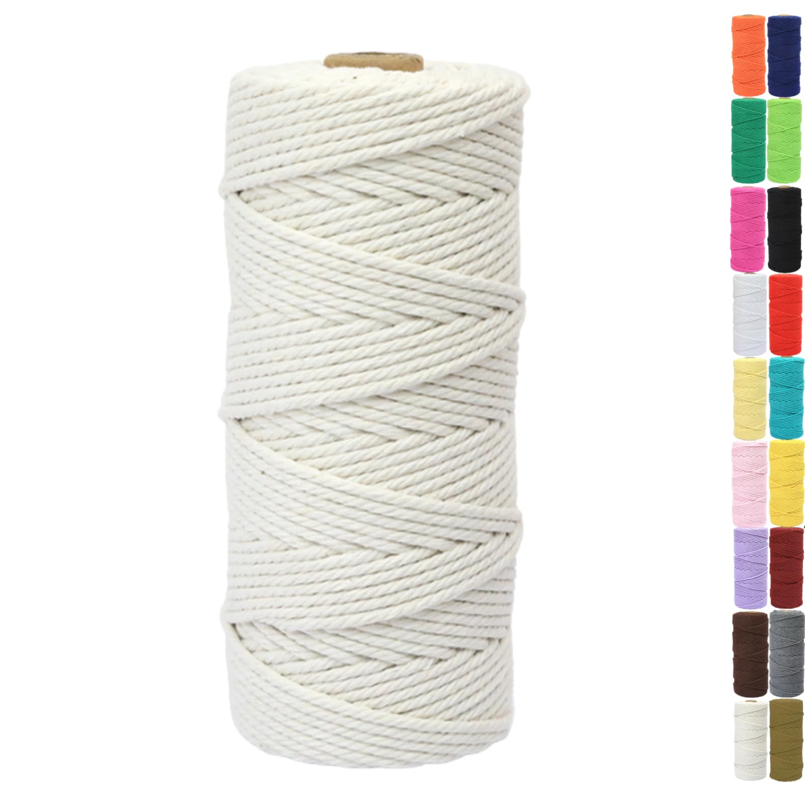 Binwat Natural Macrame Cotton Cord Twine String Colored Cotton Rope Yarn for DIY Crafts Knitting Plant Hangers Christmas Wedding Decor (Natural White, 2mmx200m)