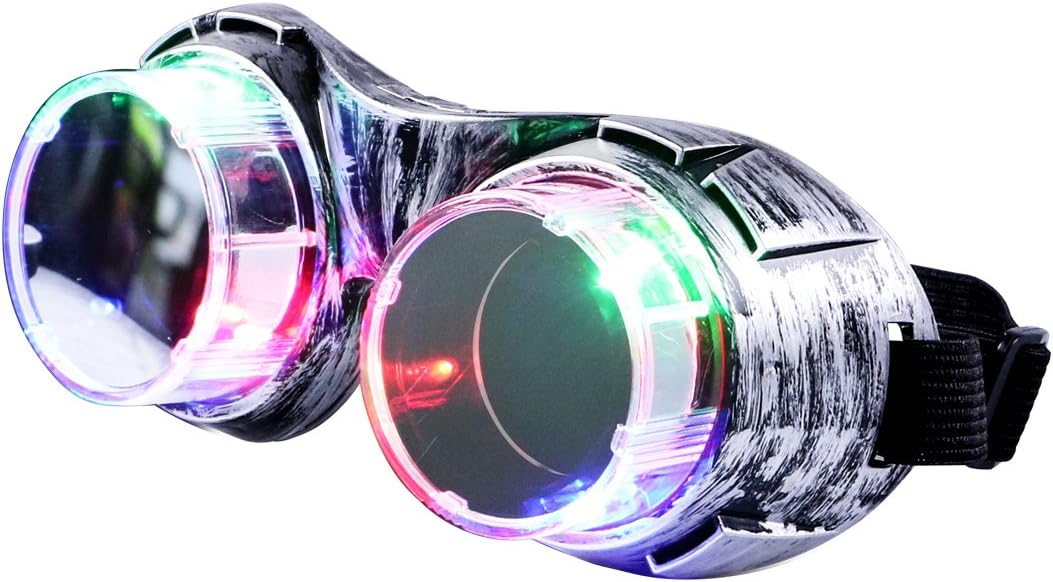 Aomeiqi Light up Glasses, LED Glasses Funny Glasses Flashing Glasses with Colorful Lights, Novelty Party Glasses Steampunk Goggles for Halloween Costume, Christmas, Party, Birthday (Silver)