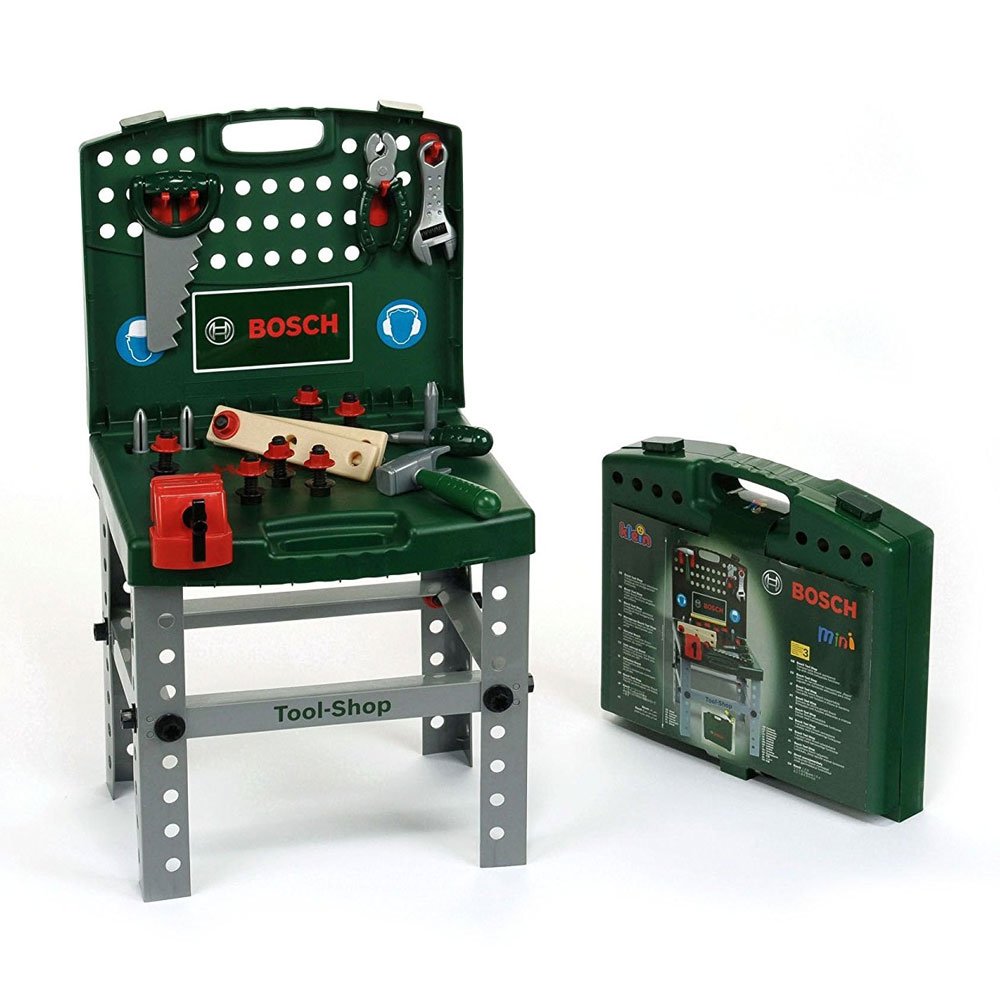 Theo Klein 8681 Bosch transportabler Tool-Shop I Werkbank zum Koffer klappbar I Inkl. Werkzeugen und Werkstatt-Zubehör I Maße: 41,5 cm x 38,5 cm x 76,5 cm I Spielzeug für Kinder ab 3 Jahren 3