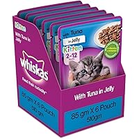 Whiskas Kitten (2-12 months) Wet Cat Food, Tuna in Jelly, 6 Pouches (6 x 85g)