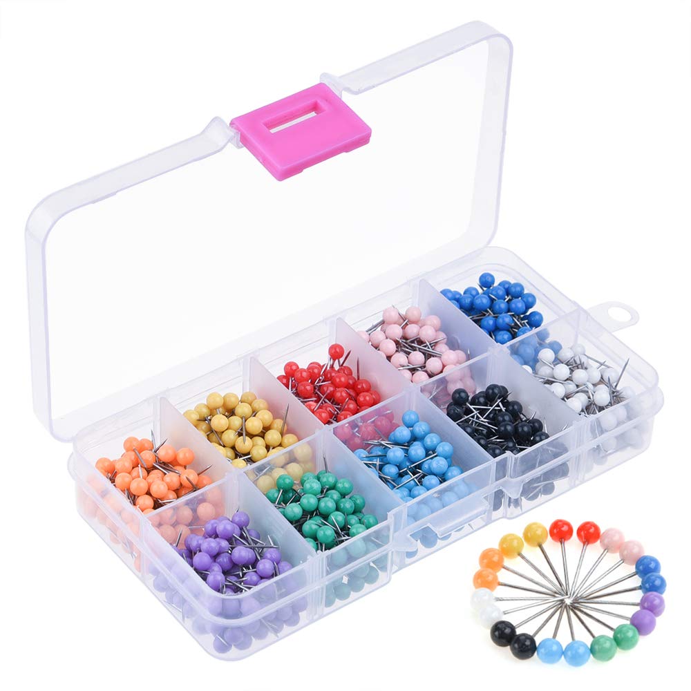 Kuuqa 1000 Pieces 1/8 inch Map Push Pins Map Tacks with Plastic Round Heads and Steel Needle Points 10 Colors (Each Color 100 PCS)