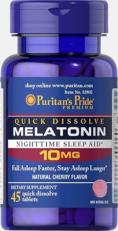 Amazon.com: Puritans Pride Quick Dissolve Melatonin 10 mg Cherry Flavor-45 Tablets: Health & Personal Care