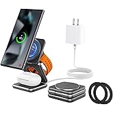 KU XIU Wireless Charger for Samsung,Aluminum Alloy Foldable 3 in 1 Wireless Charging Station for Samsung Galaxy S25 Ultra S24 S23 Note Z Fold 7 Flip/Buds,Fast Charger for Galaxy Watch Ultra 7 6 5 4
