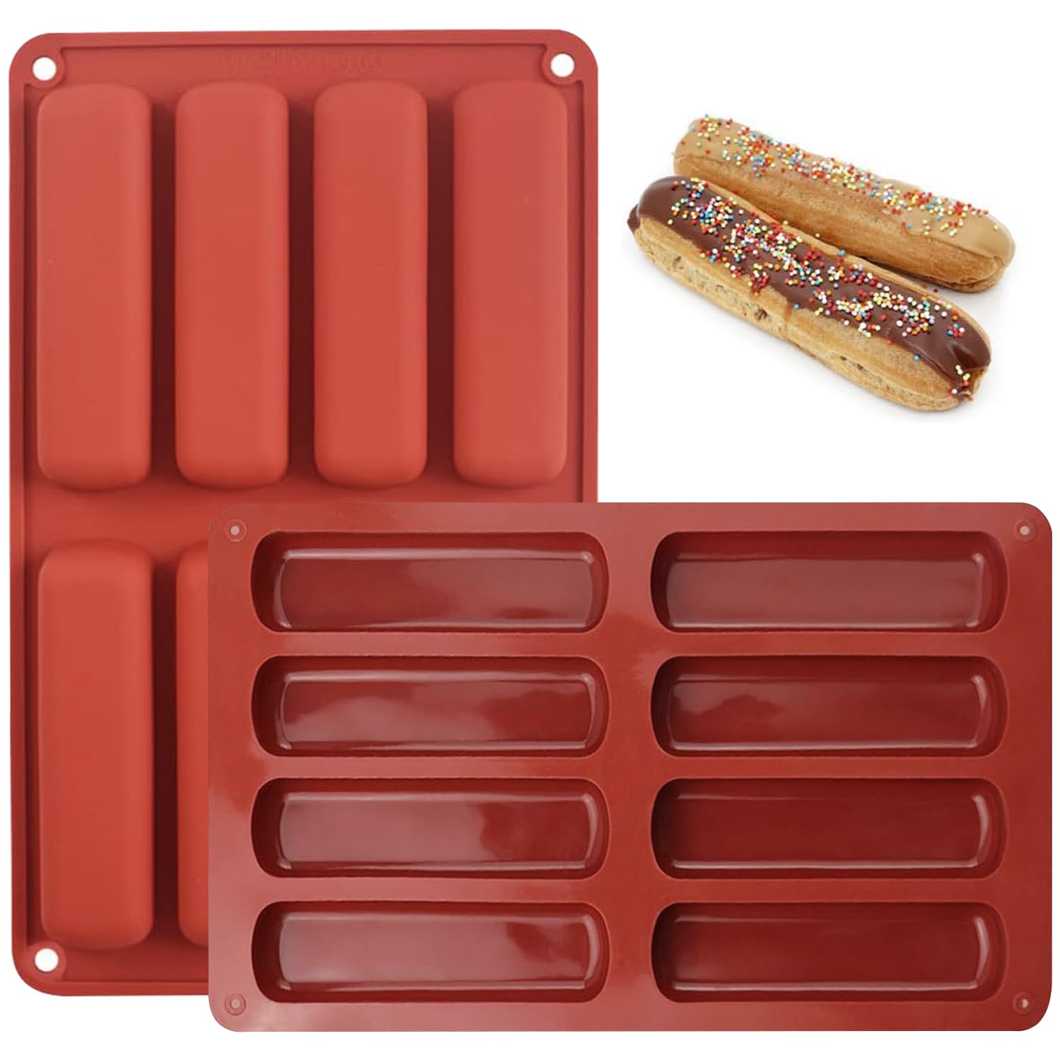 YXHZVON 2Pcs Large Rectangle Granola Bar Silicone Moulds, 8 Cavity Chocolate Bar Mould, Chocolate Biscuit Silicone Mold, Non-Stick Mould for Muffin(Red)