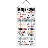 Autism Signs, Decorative Wood Hanging Wood Plaque, Rustic Door Hanger, Wall Decor Art, Autism Awareness Wood Sign, Autism Acceptance, Autism Family Home Decor, In This House We Do Autism