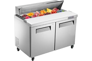 JINSONG 48" Commercial Refrigerator Sandwich Prep Table, 2 Door Salad Bar Buffet Station, Stainless Steel Refrigerated Food Prep Table with Cutting Board & 12 Pans for Restaurant Deli Bar