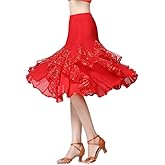 CISMARK Elegant Ballroom Latin Party Long Swing Tiered Dance Skirt for Women