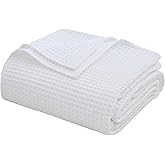 100% Egyptian Cotton Waffle Weave Throw Blanket for Bed Couch Sofa Home Decor, Soft Lightweight Bed & Couch Blanket for All Seasons (White - Queen Size - 90 * 90")