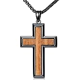 Lypic Wooden Cross Necklace for Men 925 Sterling Silver Orthodox/Jesus Cross/St Michael/Bible Verse Necklace Christian Jewelry Meaningful Religious Gifts for Men