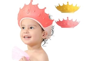 FUNUPUP Kids Shower Cap, 2 Pack Adjustable Toddler Hair Washing Bathing Cap Shield Visor Shampoo Cap Protect Baby Eyes (Crown, Pink and Yellow)