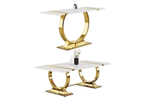 Wood White Coffee Table and Console Table Set of 2, Modern Sofa Center Coffee Table, Narrow Console Table Behind Couch with G