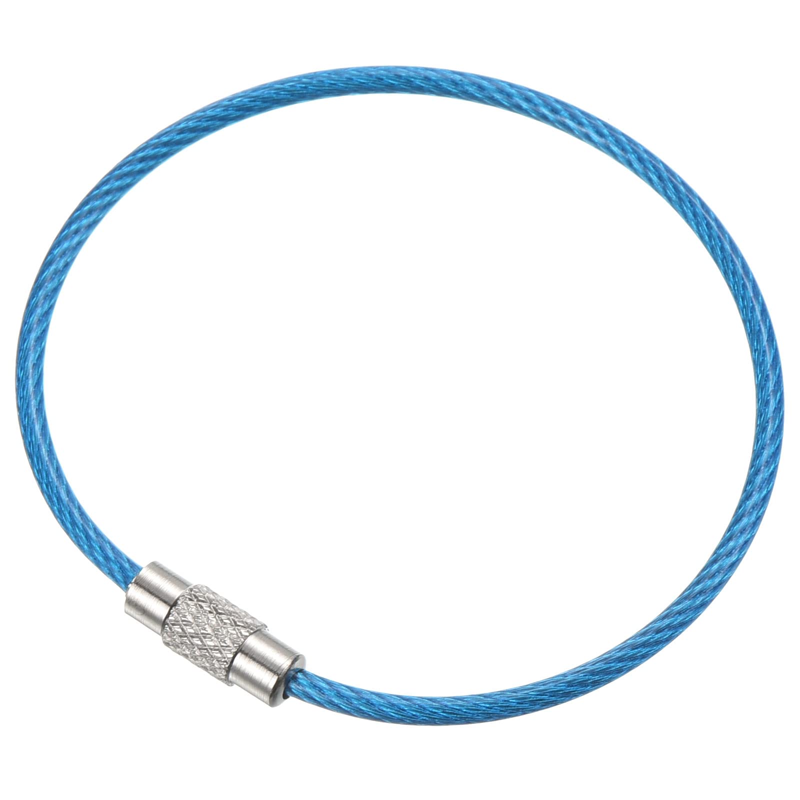 PATIKIL 3.5 Inch Length Wire Keychain Cable, 15 Pack Stainless Steel Key Ring Loop, Blue