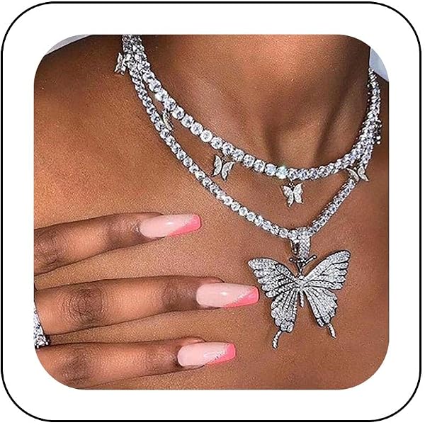 Zoestar Butterfly Pendant Necklace - Sparkling Crystal Rhinestone Chain Jewelry For Women, 14 Inch Length - View #14