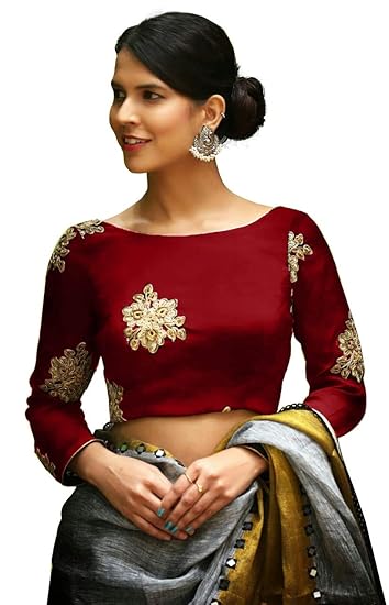Women's Taffeta Silk Stitched Embroidery work Saree Blouse