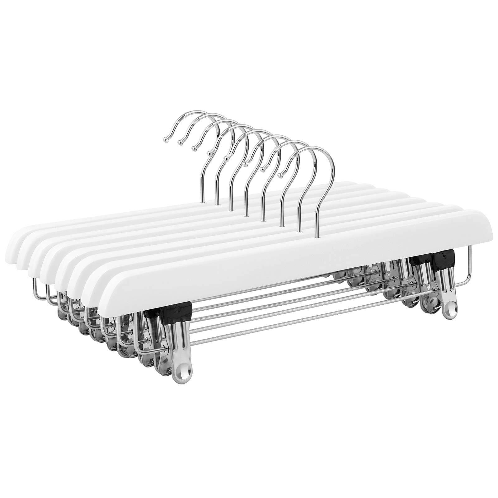 SONGMICS CRW008WT-8 Pack of 8 Trouser and Skirt Clip Hangers with Swivel Hook and Adjustable Clips, 14" Length, White