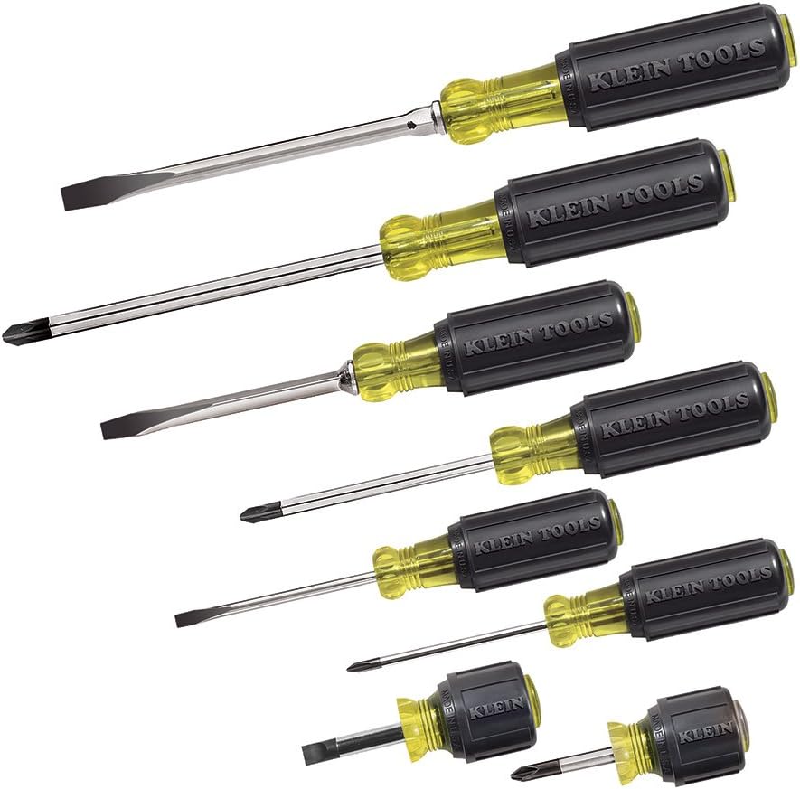 Screwdriver Set 8 Piece, 4 Phillips and 4 Flat Head Tips, Cushion Grip