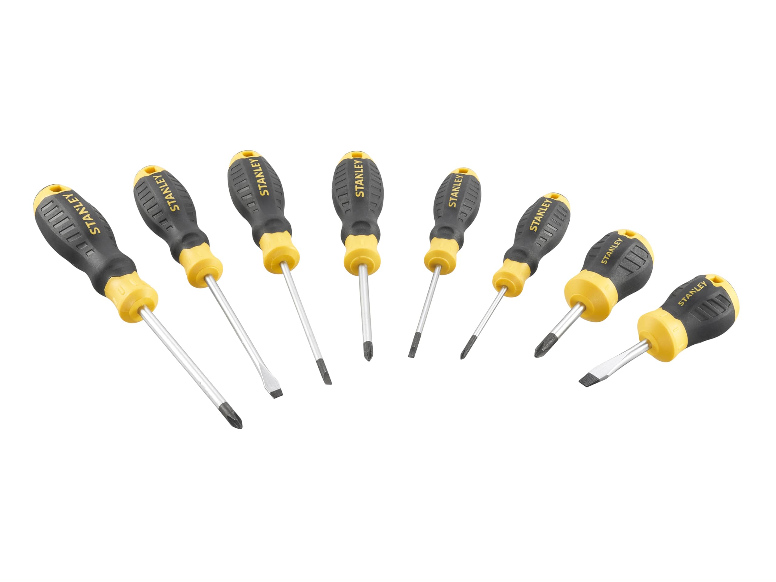 Stanley Cushion Grip™ Screwdriver Set, 8 Piece, Engineered from high-Strength, Chrome Vanadium Steel to Reduce The Chance of tip Breakage. The Strong Magnetic Black Oxide tip